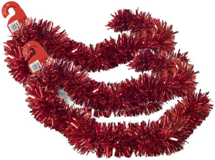 Gerimport Kerstslingers - 2x stuks - glitter rood - folie - 180 x 12 cm - extra brede slinger/kerstboom versie