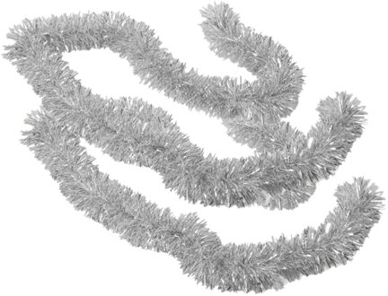 Gerimport Kerstslingers - 2x stuks - glitter zilver - folie - 180 x 7 cm - kerstboom versiering/guirlandes