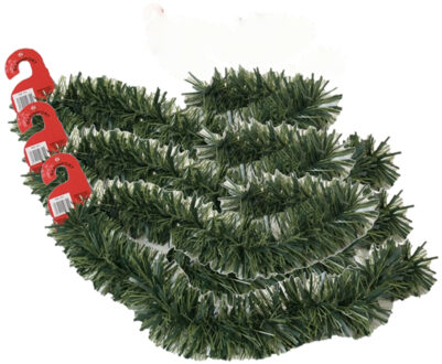 Gerimport Kerstslingers - 3x stuks - glitter groen - folie lametta - 180 x 12 cm - extra brede slinger/kerstbo