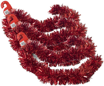 Gerimport Kerstslingers - 3x stuks - glitter rood - folie - 180 x 12 cm - extra brede slinger/kerstboom versie