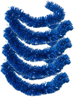 Gerimport Kerstslingers - 4x stuks - glitter blauw - folie lametta - 180 x 12 cm - extra brede slinger/kerstbo