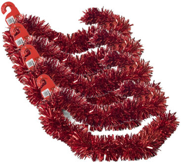 Gerimport Kerstslingers - 4x stuks - glitter rood - folie - 180 x 12 cm - extra brede slinger/kerstboom versie