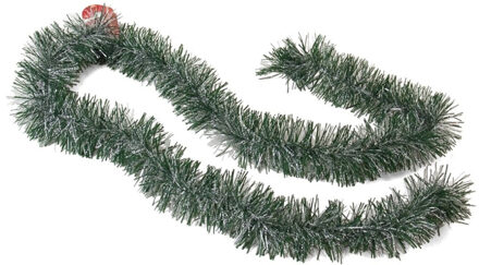 Gerimport Kerstslingers - groen met sneeuw - folie - 180 x 7 cm - kerstboom versiering/guirlandes - Kerstslingers