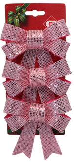 Gerimport kerststrikken -3x - roze - 10x13 cm - kerstversiering