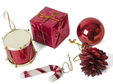 Gerimport Kerststukje decoratie ornamenten - 20x st - rood - kunststof 5 cm