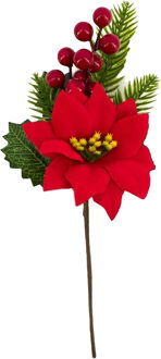 Gerimport Kerststukje stekertje met hulst/bessen/dennentak/kerstster groen/rood 26 cm Multi