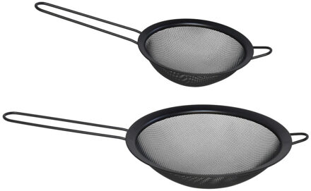 Gerimport keuken vergiet met handvat - set 2x stuks - zwart - metaal - 18/13 cm