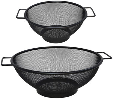 Gerimport keuken vergiet met handvaten - set 2x stuks - zwart - metaal - 31/20 cm