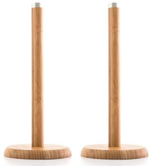 Gerimport Keukenrolhouder - 2x - bamboe hout - staand model - D14 x H32 cm