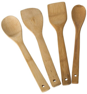 Gerimport Kitchen Solutions set keukenlepels/pollepels - 4 stuks - bamboe - 30 cm