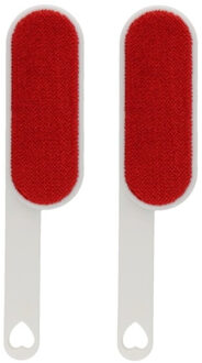 Gerimport Kledingborstel - 2x - L25 cm - wit/rood - pluizenborstel - inklapbaar