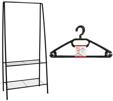 Gerimport kledingrek - zwart - ijzer - incl. 10x kledinghangers kunststof