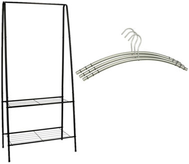 Gerimport kledingrek - zwart - ijzer - incl. 6x kledinghangers RVS