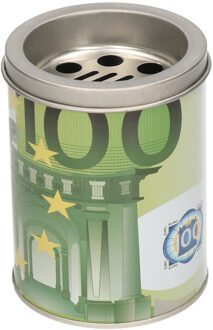 Gerimport Kleine asbak met deksel 100 euro opdruk 10 cm metaal Groen