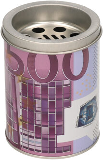 Gerimport Kleine asbak met deksel 500 euro opdruk 10 cm metaal