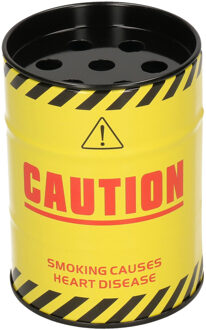 Gerimport Kleine asbak met deksel - geel - 7,5 x 10 cm - geel - metaal - Fun asbakken