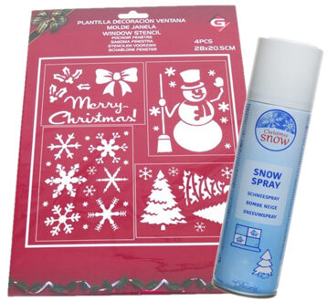 Gerimport Kleine kerst raamsjablonen - 4x st- 28 x 21 cm - incl. sneeuwspray 150 ml
