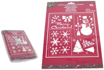 Gerimport Kleine kerst raamsjablonen - 4x st- 28 x 21 cm - raamversiering Wit