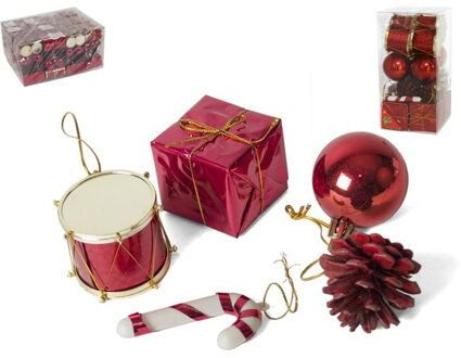 Gerimport Kleine kersthangers - 20x st - rood - 5 cm - kunststof - kerstornamenten