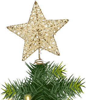 Gerimport Kleine verlichte kerst piek - ster - goud - 15 cm - met 15 leds - kunststof - kerstboompiek