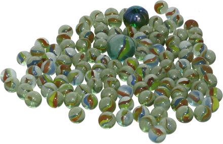 Gerimport Knikkers in netje - 120x - glas - Katteoog knikkers - buiten spelen Multi