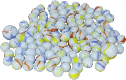 Gerimport Knikkers in netje - 120x - glas - wit - multi kleuren - buiten spelen