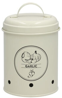 Gerimport Knoflook bewaar pot/blik - metaal - creme - 11 x 17 cm - voorraad/bewaar pot