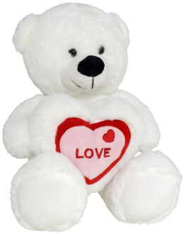 Gerimport Knuffelbeer Love - met rood/wit hartje - Huwelijk - Valentijnsdag - Verliefd cadeau - 30cm