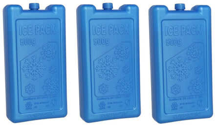 Gerimport Koelelement - 3x stuks - dik - 500 ml - 9,5 x 17,5 x 4 cm - blauw - kunststof