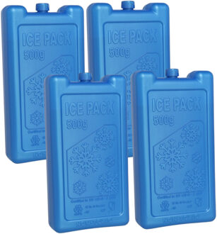 Gerimport Koelelement - 4x - dik - 500 ml - 9,5 x 17,5 x 4 cm - blauw - kunststof