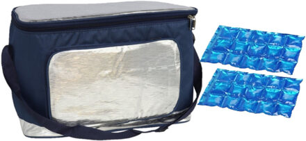 Gerimport Koeltas schoudertas blauw/zilver met 2 stuks flexibele koelelementen 18 liter