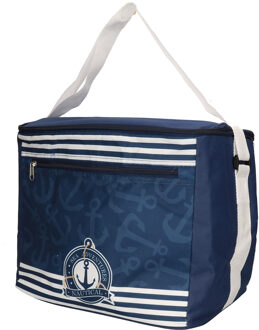 Gerimport koeltas schoudertas voor het strand - 18 liter - blauw met leuke print - 25 x 31 x 27 cm - Koeltas