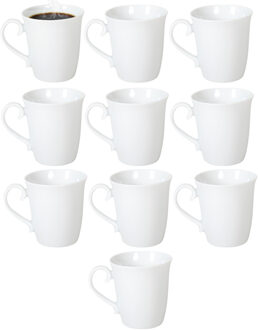 Gerimport Koffie / thee mok - sierlijk - 10x stuks - wit - 310 ml - mokken - keramiek