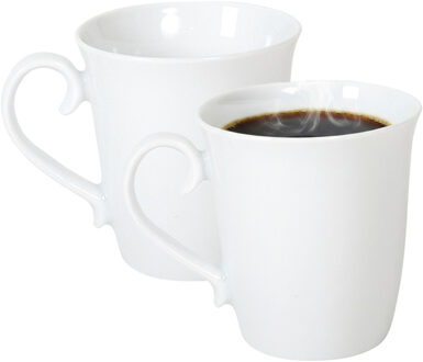 Gerimport Koffie / thee mok - sierlijk - 2x stuks - wit - 310 ml - mokken - keramiek