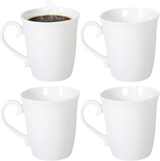 Gerimport Koffie / thee mok - sierlijk - 4x stuks - wit - 310 ml - mokken - keramiek