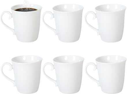 Gerimport Koffie / thee mok - sierlijk - 6x stuks - wit - 310 ml - mokken - keramiek