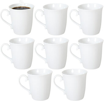 Gerimport Koffie / thee mok - sierlijk - 8x stuks - wit - 310 ml - mokken - keramiek