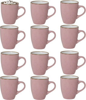 Gerimport Koffie / thee mok Sweets - 12x stuks - roze - 350 ml - keramiek