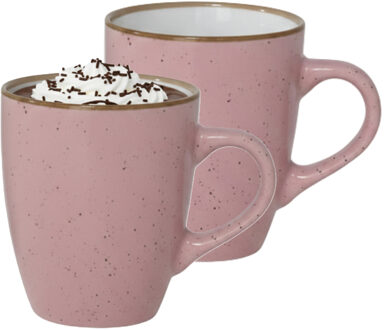 Gerimport Koffie / thee mok Sweets - 2x stuks - roze - 350 ml - keramiek