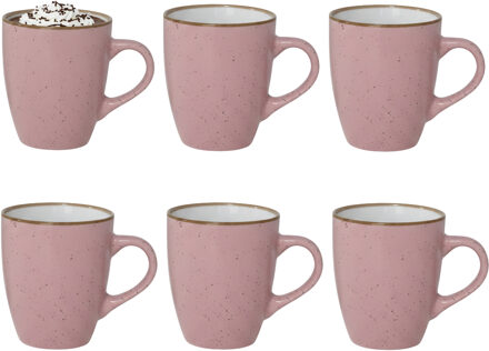 Gerimport Koffie / thee mok Sweets - 6x stuks - roze - 350 ml - keramiek