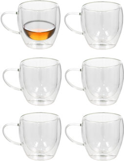 Gerimport Koffieglazen Plano - 6x - dubbelwandig - borosilicaatglas - 250 ml - H9 cm - theeglas
