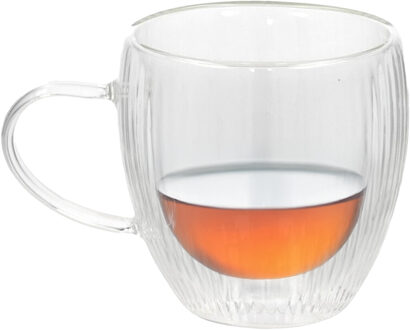 Gerimport Koffieglazen Stripes - 1x - dubbelwandig - theeglas - borosilicaatglas - 250 ml - H9 cm