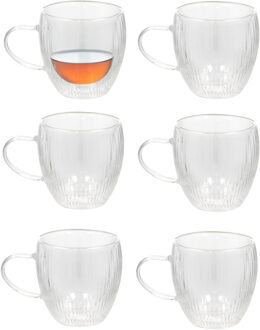 Gerimport Koffieglazen Stripes - 6x - dubbelwandig - theeglas - borosilicaatglas - 250 ml - H9 cm