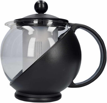 Gerimport Koffiepot/theepot met filter - zwart - 1,25 L - glas/kunststof
