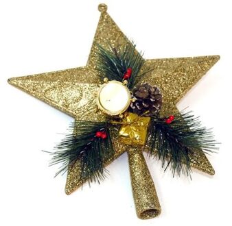 Gerimport Kunststof kerstboom ster piek goud 21 cm - Kerstpieken met decoratie - kerstboompieken Goudkleurig