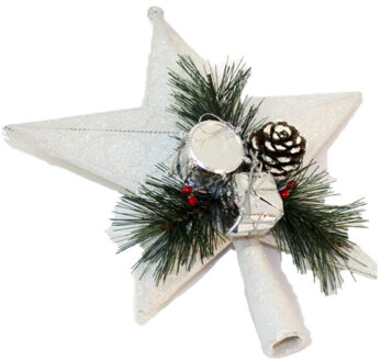 Gerimport Kunststof kerstboom ster piek wit 21 cm - Kerstpieken met decoratie - kerstboompieken