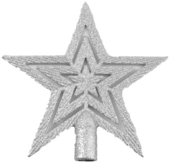 Gerimport Kunststof kerstboom ster piek zilver 19 cm - Kerstpieken met decoratie - kerstboompieken Zilverkleurig