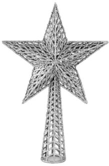 Gerimport Kunststof kerstboom ster piek zilver 27 cm - Kerstpieken - kerstboompieken Zilverkleurig