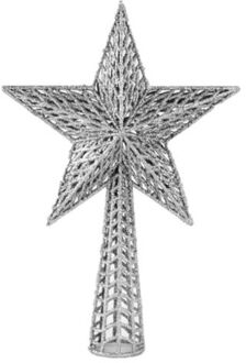 Gerimport Kunststof kerstboom ster piek zilver 36 cm - Kerstpieken - kerstboompieken Zilverkleurig