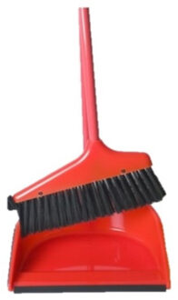 Gerimport Kunststof Stoffer En Blik Met Lange Steel 24 X 82 Cm Rood - Stoffer En Blik